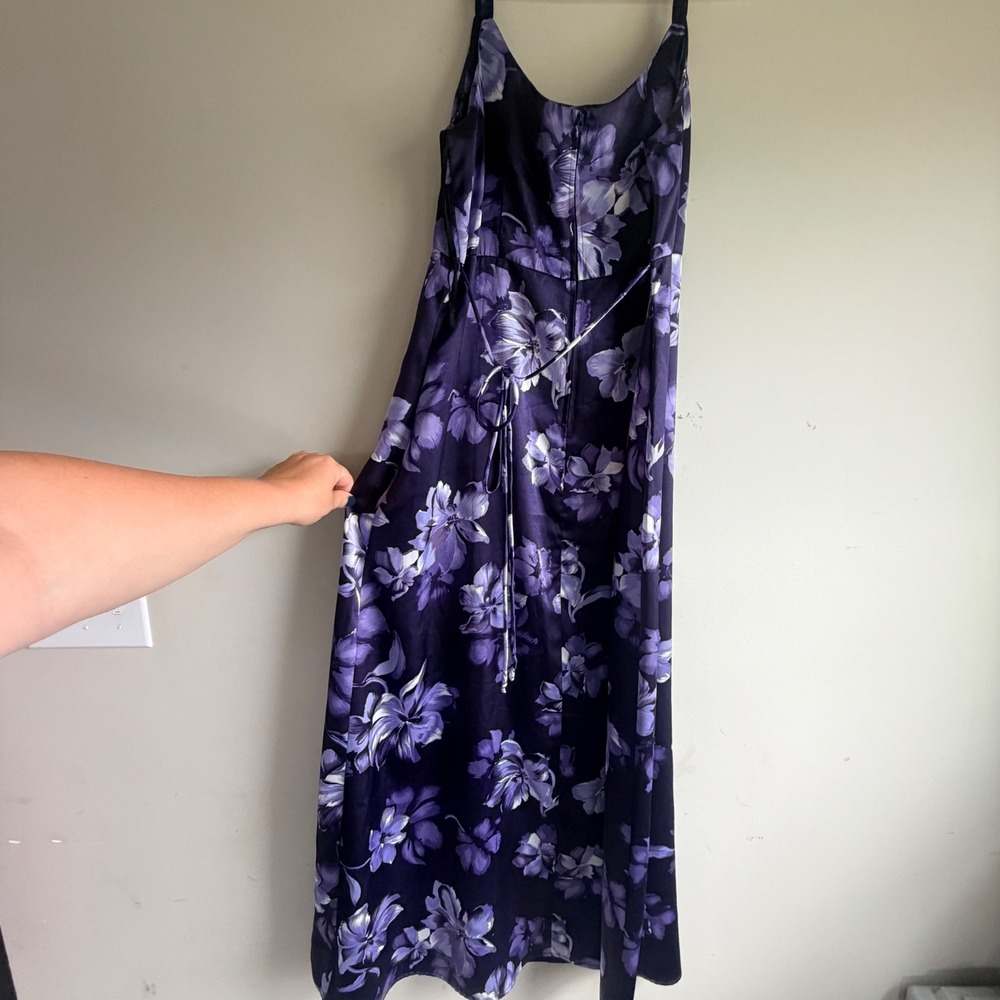 VTG Y2K Floral Maxi Dress Womens‎ 13 14 Purple Satin Flowy Fairy Cottagecore - Picture 4 of 9